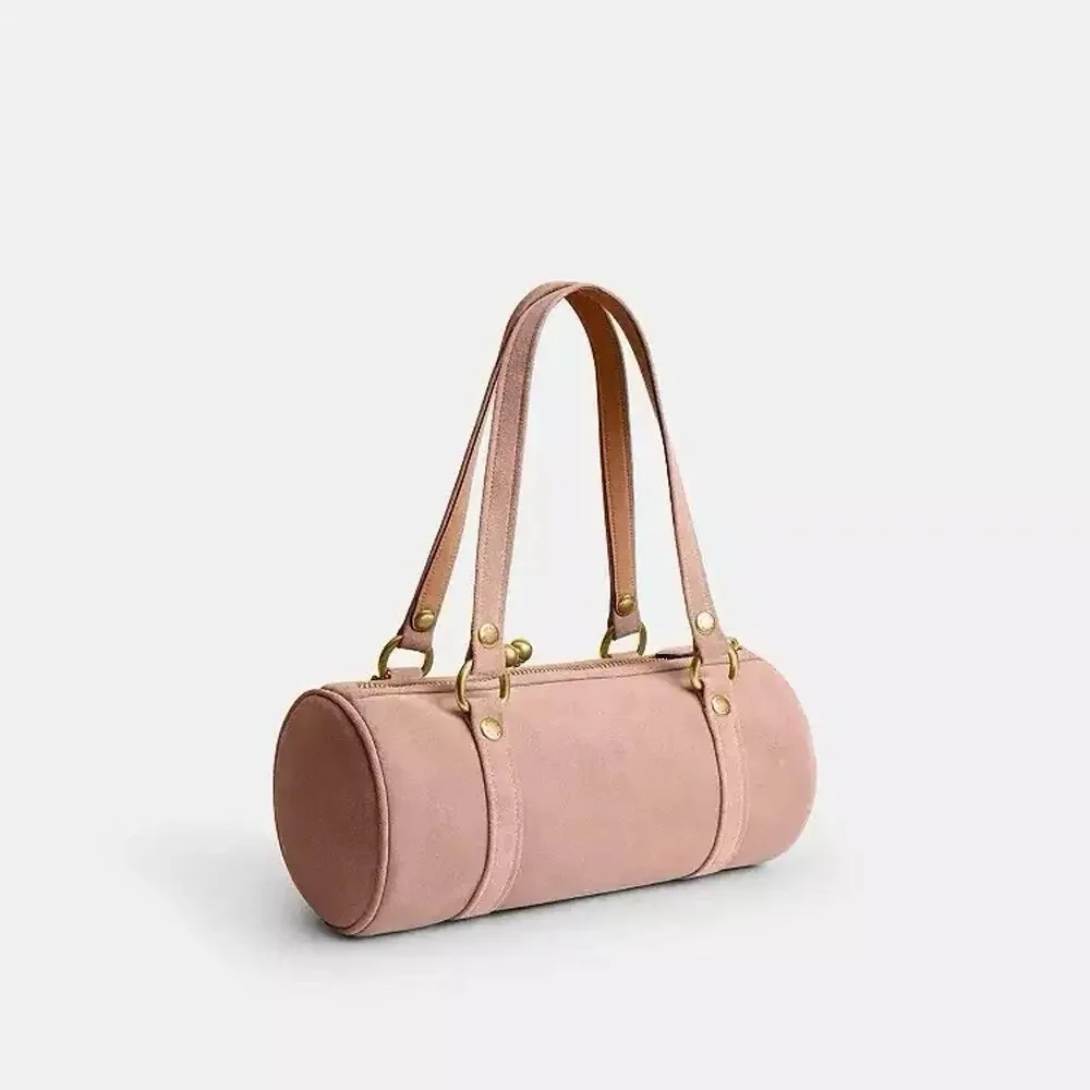 NWT Coach Kisslock Barrel Bag Suede and soft grain leather CDZ16 Brass/Nuage